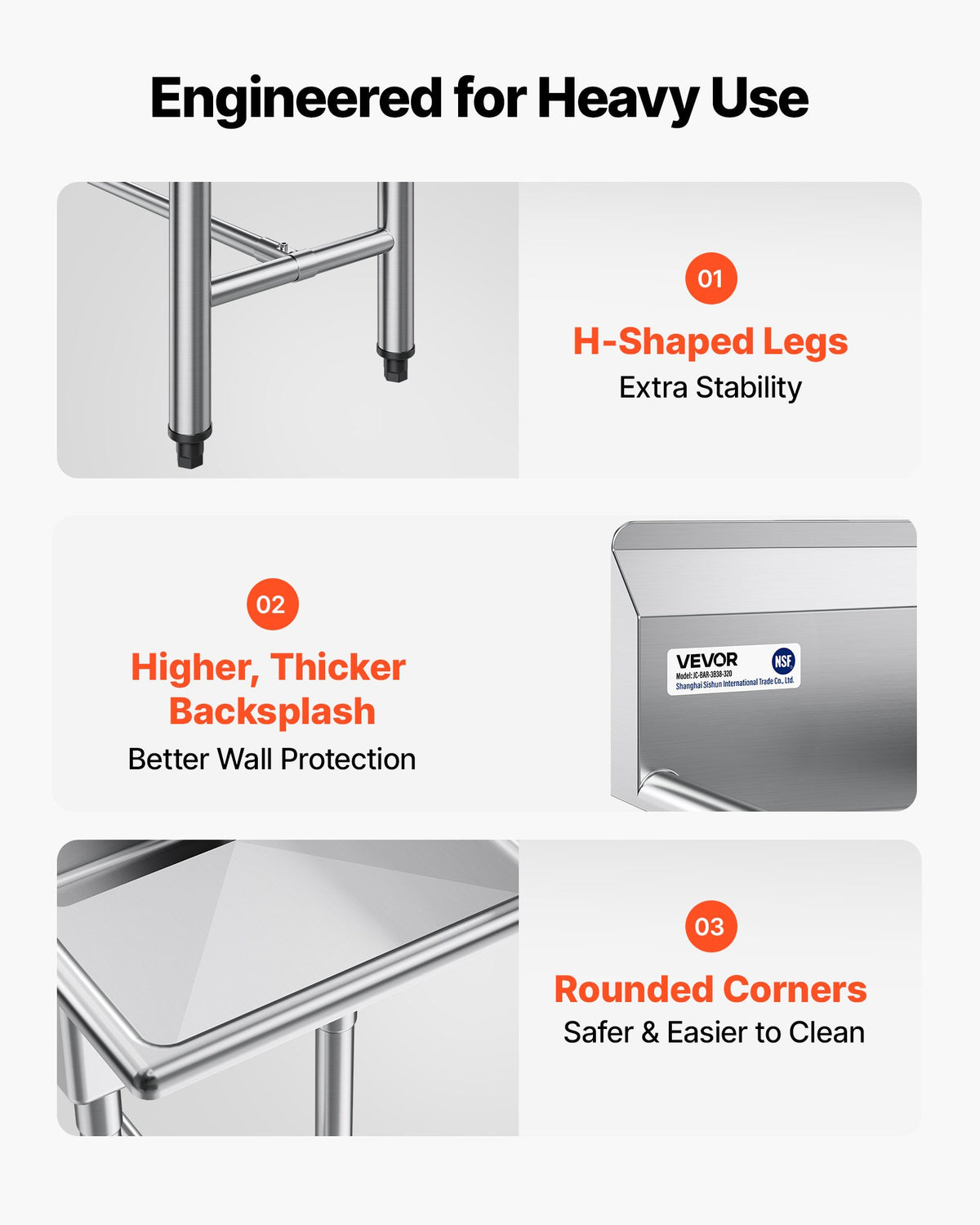 VEVOR 3 Compartment Sink, 18-Gauge 304 Stainless Steel, 356x400x279 mm Bowl Size, 3 Bay Commercial Kitchen Prep & Utility Sink with 2 Drainboards and Backsplash for Restaurant, Food Truck & Home Use