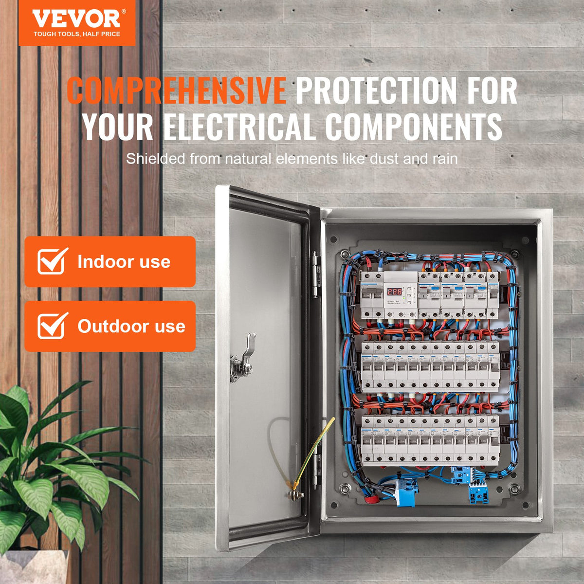 VEVOR Steel Electrical Box, 50.8 x 40.6 x 20.3 cm, 304 Stainless Steel Electrical Enclosure Box, Wall-Mounted Outdoor Electrical Electronic Equipment Enclosure with Mounting Plate Hinges Lock, IP66 Waterproof