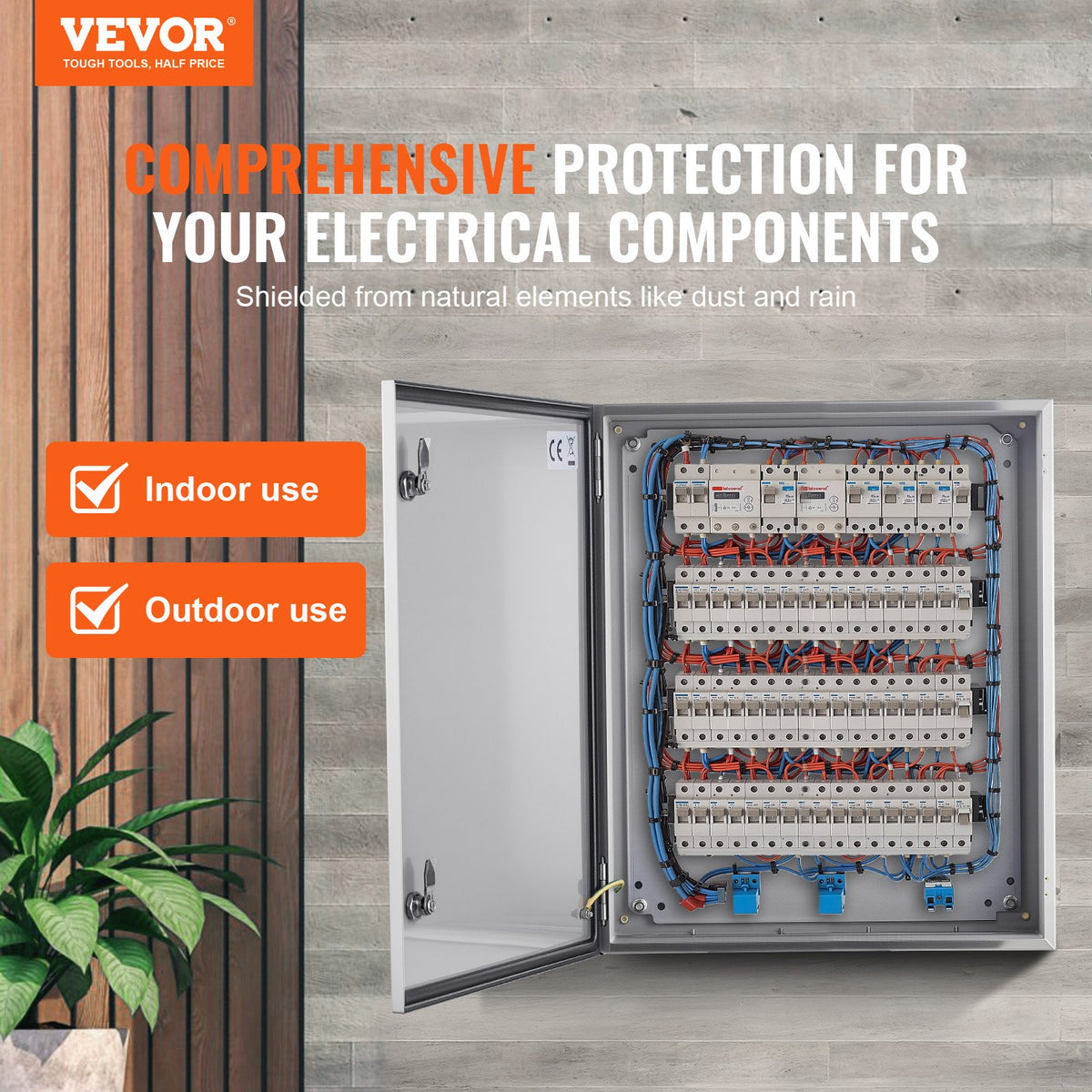 VEVOR Steel Electrical Box, 60x50x20 cm, 304 Stainless Steel Electrical Enclosure Box, Wall-Mounted Outdoor Electrical Electronic Equipment Enclosure with Mounting Plate Hinges Lock, IP66 Waterproof