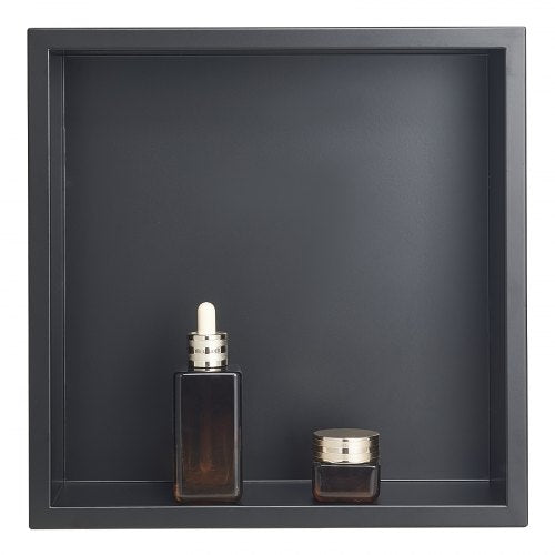 VEVOR Shower Niche, 33.0 x 33.0 x 10.2 cm Recessed Wall Niche, Heavy-duty Stainless Steel Modern Soap & Shampoo Storage Organizer, Sealed Waterproof, Durable & Easy to Install, Black for Bathroom