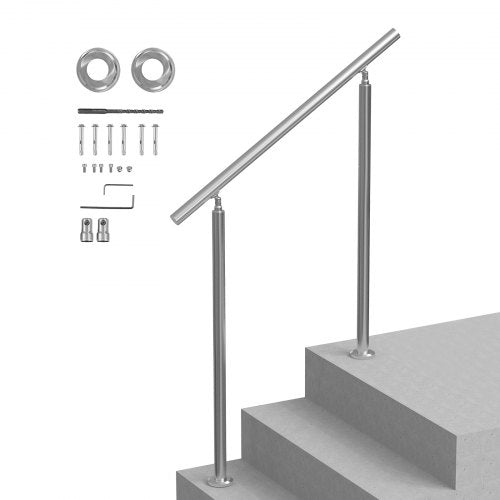 VEVOR Handrails for Outdoor Steps, 39.4in / 100cm Length Stair Hand Rail Kit, Transitional Stainless Steel Railings with Installation Kit, Double-column Staircase Handrails for Seniors,Porch & Deck