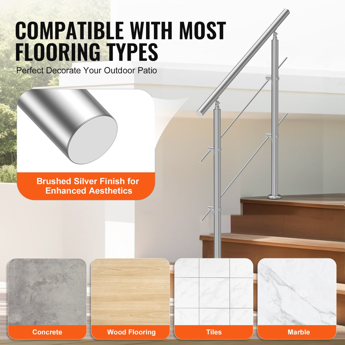 VEVOR 100.1 cm Handrails for Outdoor Steps 2 Crossbars Staircase for Porch Deck