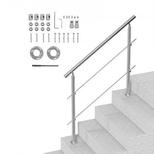 VEVOR 119.9 cm Handrails for Outdoor Steps 2 Crossbars Staircase for Porch Deck