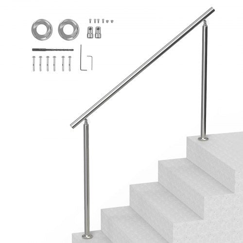 VEVOR Handrails for Outdoor Steps, 59 in/ 150cm Length Stair Hand Rail Kit, Transitional Stainless Steel Railings with Installation Kit, Double-column Staircase Handrails for Seniors,Porch & Deck