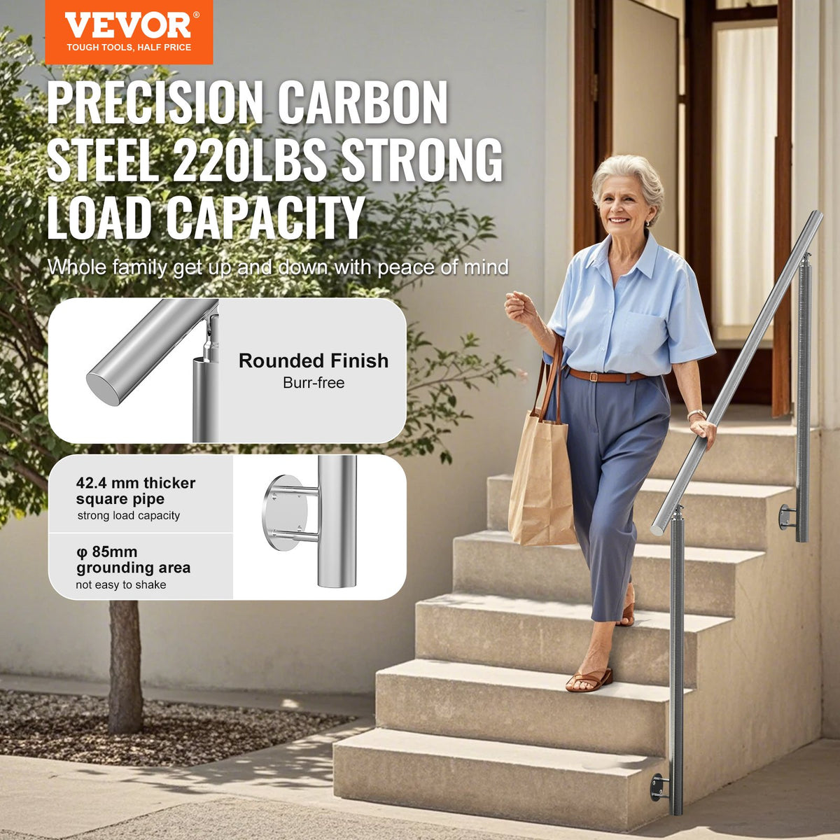 VEVOR 149.9 cm Handrails for Outdoor Steps Staircase for Porch Deck Side-mount