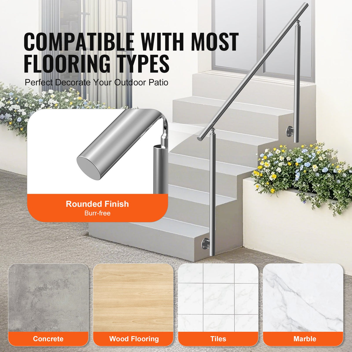 VEVOR 149.9 cm Handrails for Outdoor Steps Staircase for Porch Deck Side-mount