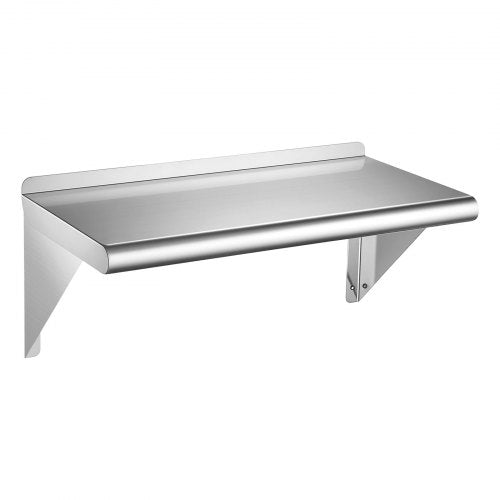 VEVOR Stainless Steel Shelf 305 x 610 mm Commercial Wall Mount Floating Shelf, Heavy-Duty Storage Rack with Brackets, 113kg Strong Capacity, Easy to Clean for Restaurant, Home Kitchen, Garage