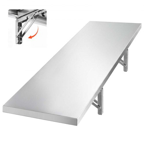 VEVOR Stainless Steel Shelf 305 x 1219 mm Foldable Wall Mount Floating Shelf, Heavy-Duty Commercial Shelves with Brackets, 136 kg Capacity, Easy to Clean for Restaurant, Home Kitchen, Garage