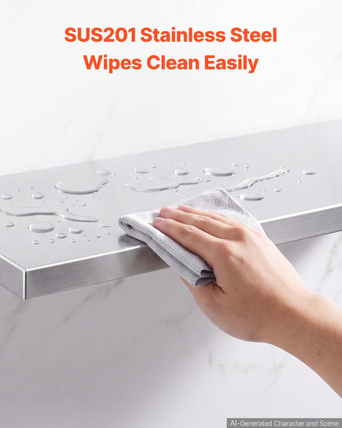 VEVOR Stainless Steel Shelf 305 x 1219 mm Foldable Wall Mount Floating Shelf, Heavy-Duty Commercial Shelves with Brackets, 136 kg Capacity, Easy to Clean for Restaurant, Home Kitchen, Garage