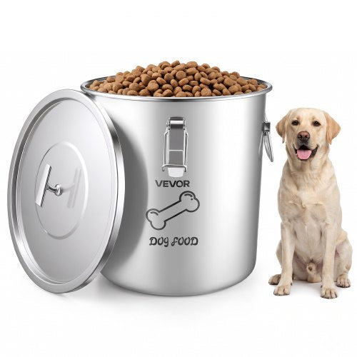 VEVOR Stainless Steel Dog Food Storage Container 8 kg 20 L Dispenser Bin, for Living Room Kitchen, Airtight Lid & Dual Handles, Large Metal for Dogs & Cats Food Rice Flour, Keep Fresh, Easy to Clean