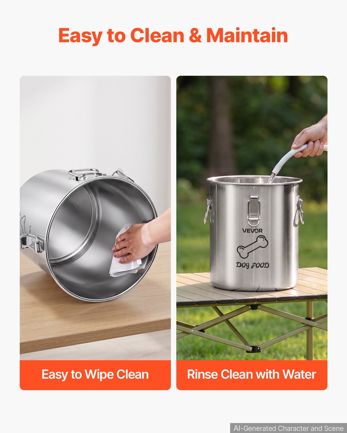 VEVOR Stainless Steel Dog Food Storage Container 8 kg 20 L Dispenser Bin, for Living Room Kitchen, Airtight Lid & Dual Handles, Large Metal for Dogs & Cats Food Rice Flour, Keep Fresh, Easy to Clean