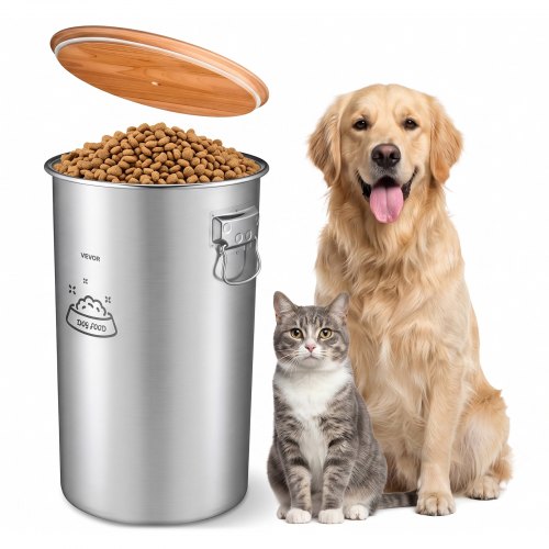 VEVOR Stainless Steel Dog Food Storage Container 14 kg 35 L Dispenser Bin, for Living Room Kitchen, Airtight Lid & Dual Handles, Large Metal for Dogs & Cats Food Rice Flour, Keep Fresh, Easy to Clean
