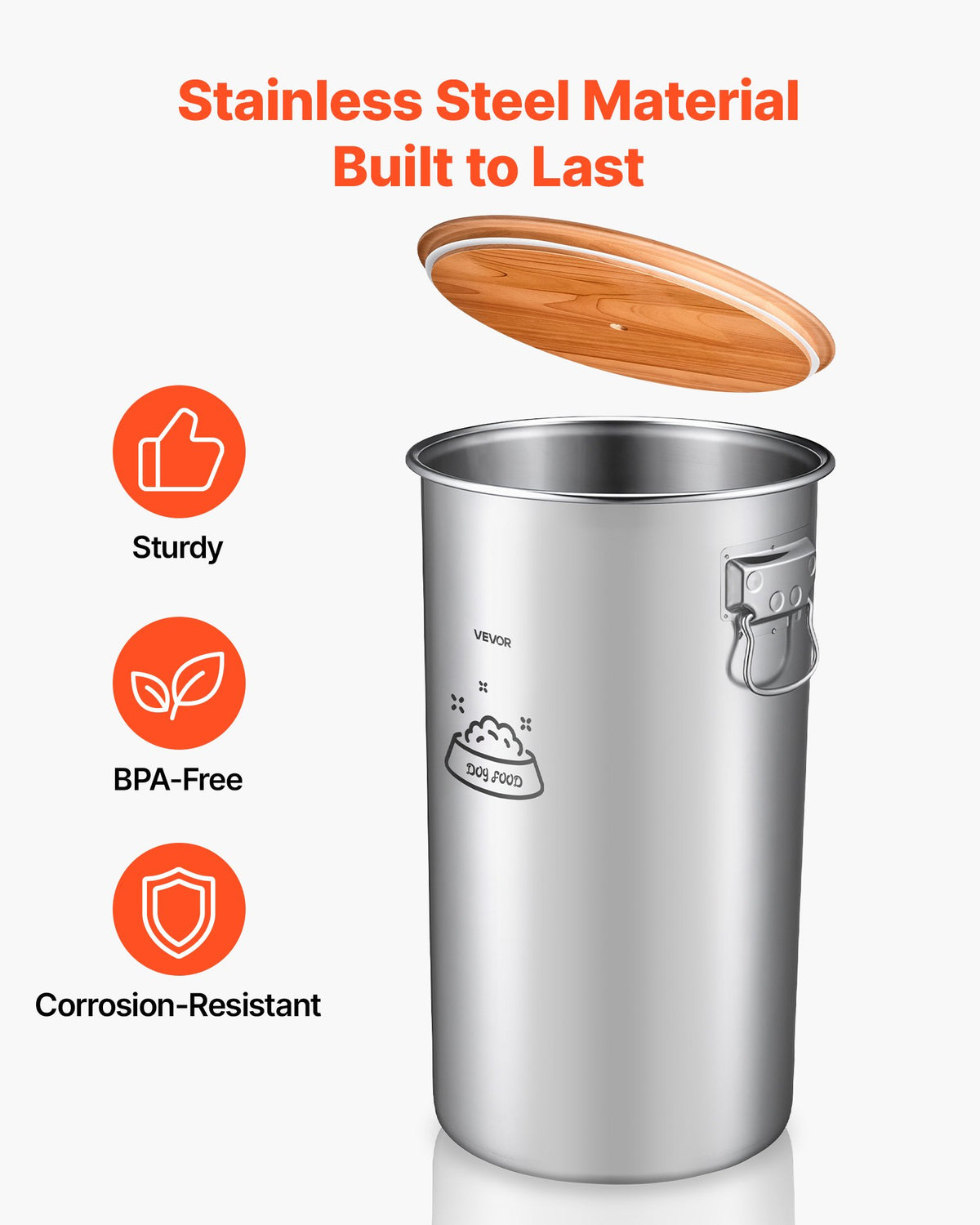 VEVOR Stainless Steel Dog Food Storage Container 14 kg 35 L Dispenser Bin, for Living Room Kitchen, Airtight Lid & Dual Handles, Large Metal for Dogs & Cats Food Rice Flour, Keep Fresh, Easy to Clean