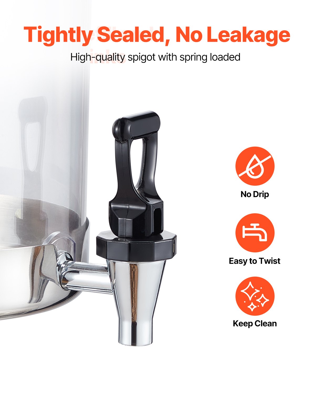 VEVOR Beverage Dispenser, 8L Drink Dispenser for Parties, Stainless Steel + Plastic Juice Dispensers with Spigot Ice Chamber Tray, Iced Tea Lemonade Juice Dispensers, for Restaurants, Hotels