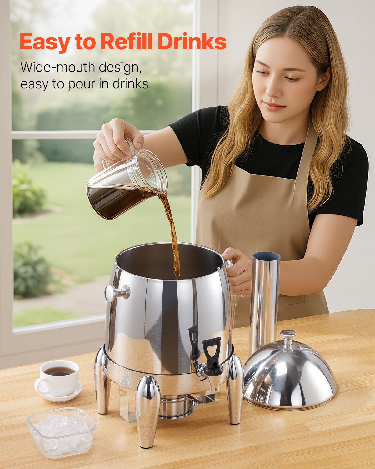 VEVOR Stainless Steel Beverage Dispenser, 12L Drink Dispenser  with Alcohol Burner, Hot & Cold Drink Dispensers for Coffee Tea Hot Water, with Spigot Ice Tube, for Restaurants, Hotels, Parties