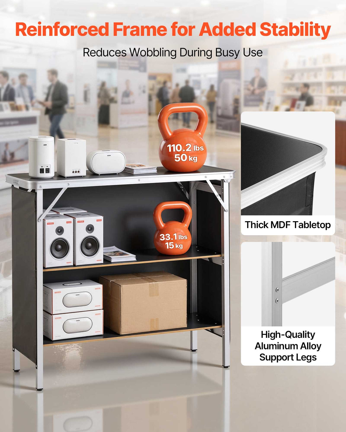 VEVOR Folding Portable Bar Table, 980 x 385 x 870 mm, with Carry Bag, Storage Shelf, and Detachable Skirt, Quick and Easy Setup, Foldable Mobile Bartending Station for Events, Party, Tradeshow