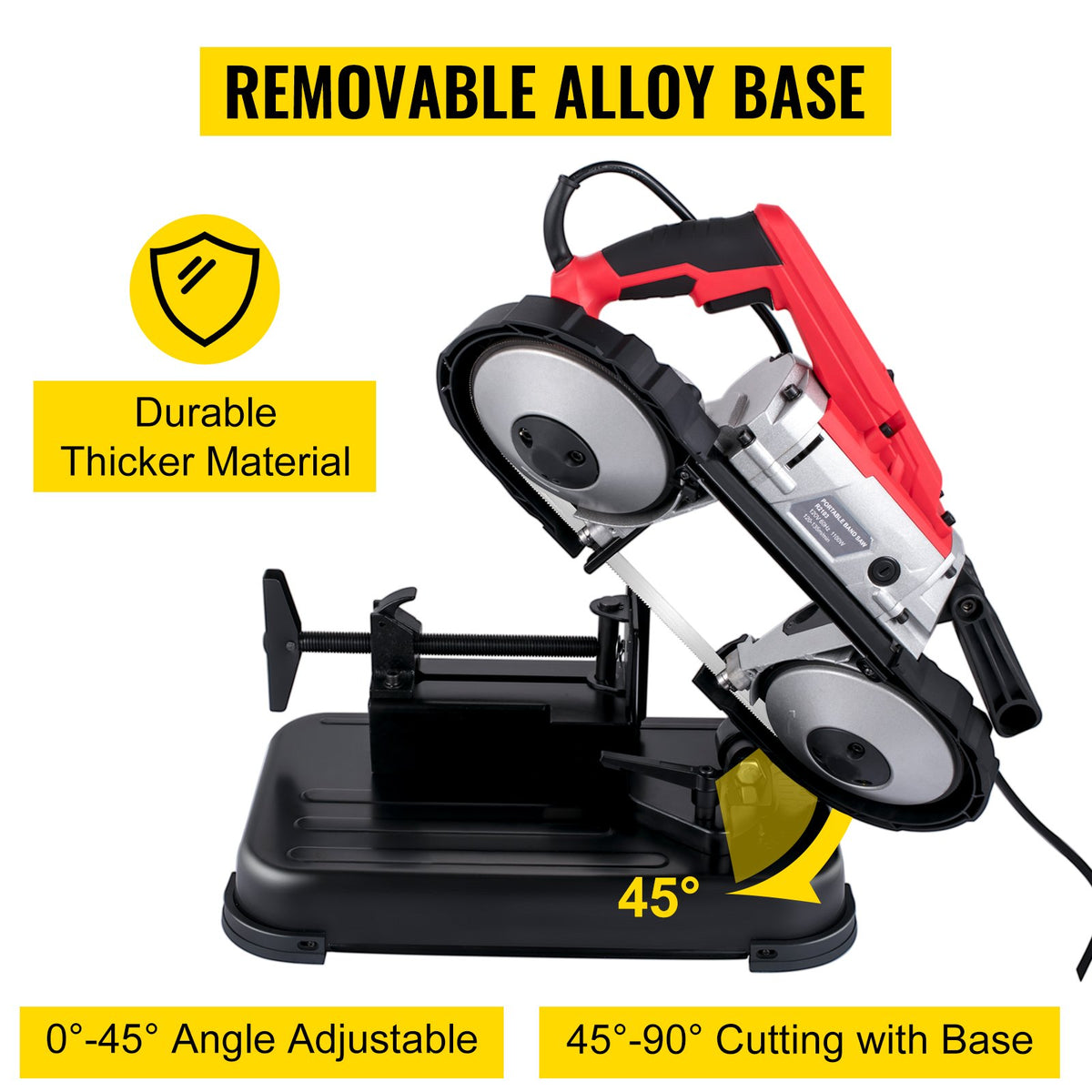 VEVOR Portable Band Saw, 127 mm x 127 mm Cutting Depth with Removable Alloy Steel Base Cordless Band Saw, Hand held Band Saw,Variable Speed Portable Bandsaw, 10Amp Motor Deep Cut Band saw for Metal Wood