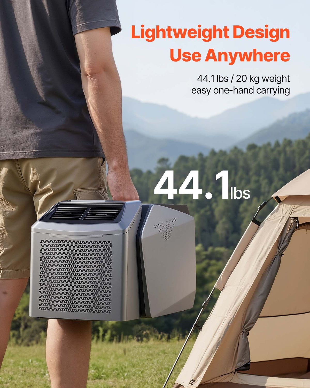 VEVOR Portable Camping Air Conditioner 4850 BTU, Dual Hose Split Tent AC Unit with Remote & Touch Control, 16–32°C Adjustable, 200 m³/h Airflow, 58dB Low Noise, for RV, Outdoor Cooling, Dark Grey