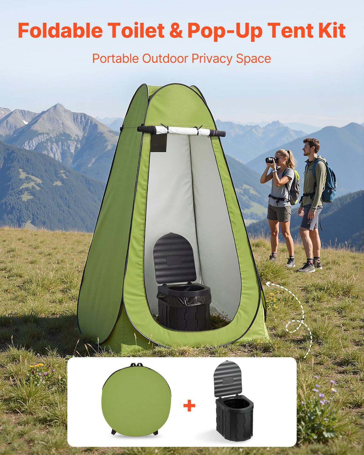 VEVOR Portable Toilet Kit, 150 kg Load Capacity, Folding Camping Toilet with Pop-Up Privacy Tent, Outdoor Travel Potty for Adults with Carry Bags, Trash Bags, Suitable for RV Travel, Camping, Hiking