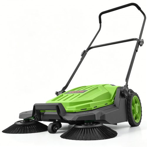 VEVOR Walk-Behind Hand Push Floor Sweeper, Manual Floor Sweeper Non-Electric with 650mm Sweeping Width, 18.9L Waste Container & Adjustable Folding Handle for Yards Walkways Patios Garages - Green
