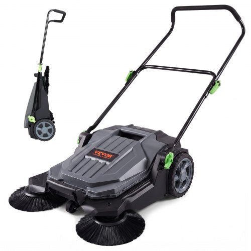 VEVOR Walk-behind Hand Push Floor Sweeper, 65 cm Sweeping Width Floor Sweeper Manual Non-Electric, 18.9-Liter Waste Container, Angle & Height Adjustable Folding Handle for Walkway, Yard, Garage, Patio