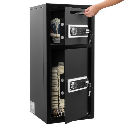 VEVOR Double Door Safe Box, 93.45 L, Heavy Duty Home Safe with Electronic Keypad, Anti-Theft, Digital Safety Lock Box with Key, Drop Slot, for Money, Firearm, Jewelry, Document, Valuables, Black, Self-assembly required