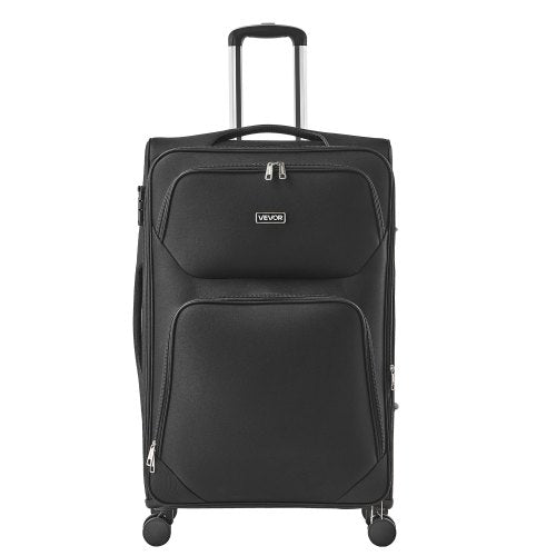 VEVOR Softside Expandable Luggage with Spinner Wheels, 24 inch / 71 cm Softside Checked Large Luggage, Lightweight Checked Suitcase with Expandable Zippered Pocket and TSA Lock, Black