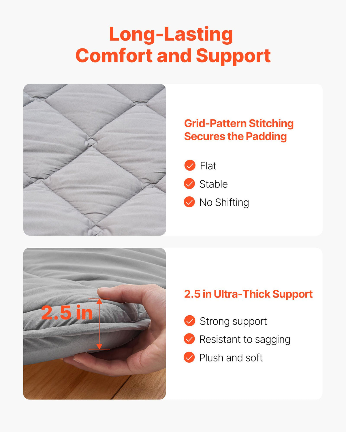 VEVOR Japanese Tatami Mat, Queen Size Foldable Japanese Tatami Mattress, Futon Mattress with Storage Bag & Fastener, 9-Layer Floor Mat for Sleeping, Dorm, Meditation, Yoga, 2032 x 1524 x 63.5 mm, Gray