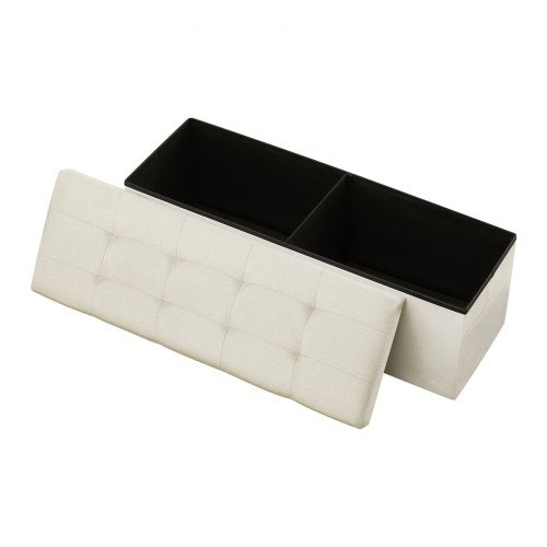 VEVOR Foldable Storage Ottoman Bench, End of Bed Bench with Side Bags, Folding Upholstered Storage Chest Supports 660 lbs, Linen Bed Ottoman with Large Space for Living Room, Bedroom, Entryway, Beige