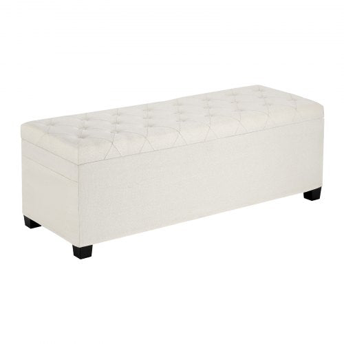 VEVOR Storage Ottoman Bench, Button-Tufted End of Bed Bench with Side Bags, Flip-up Upholstered Storage Chest with Metal Frame, Linen Bed Ottoman for Living Room, Bedroom, Entryway, Office, Beige