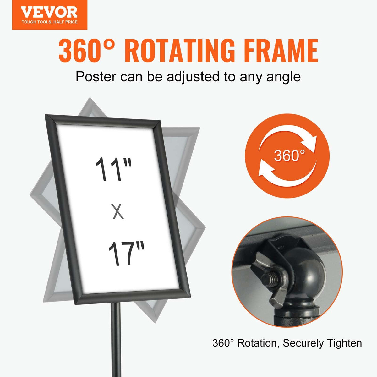 VEVOR Pedestal Sign Holder, 11 x 17 Inch Vertical and Horizontal Adjustable Poster Stand, Heavy-Duty Floor Standing Sign Holder with Round Base for Display, Advertisement, and Outdoor, Black