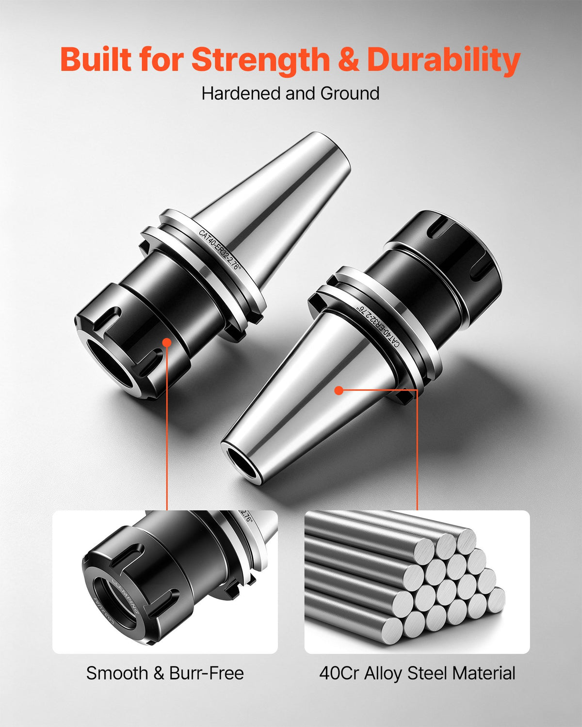 VEVOR CAT40 Collet Holder ER32 5 Piece Precision Spring Collet Chuck Set, for Milling Machine Drill Presses, 4000 RPM Max Speed, CAT40 Tool Holder Spring Collet with 0.0004" TIR, Labeled Storage Box