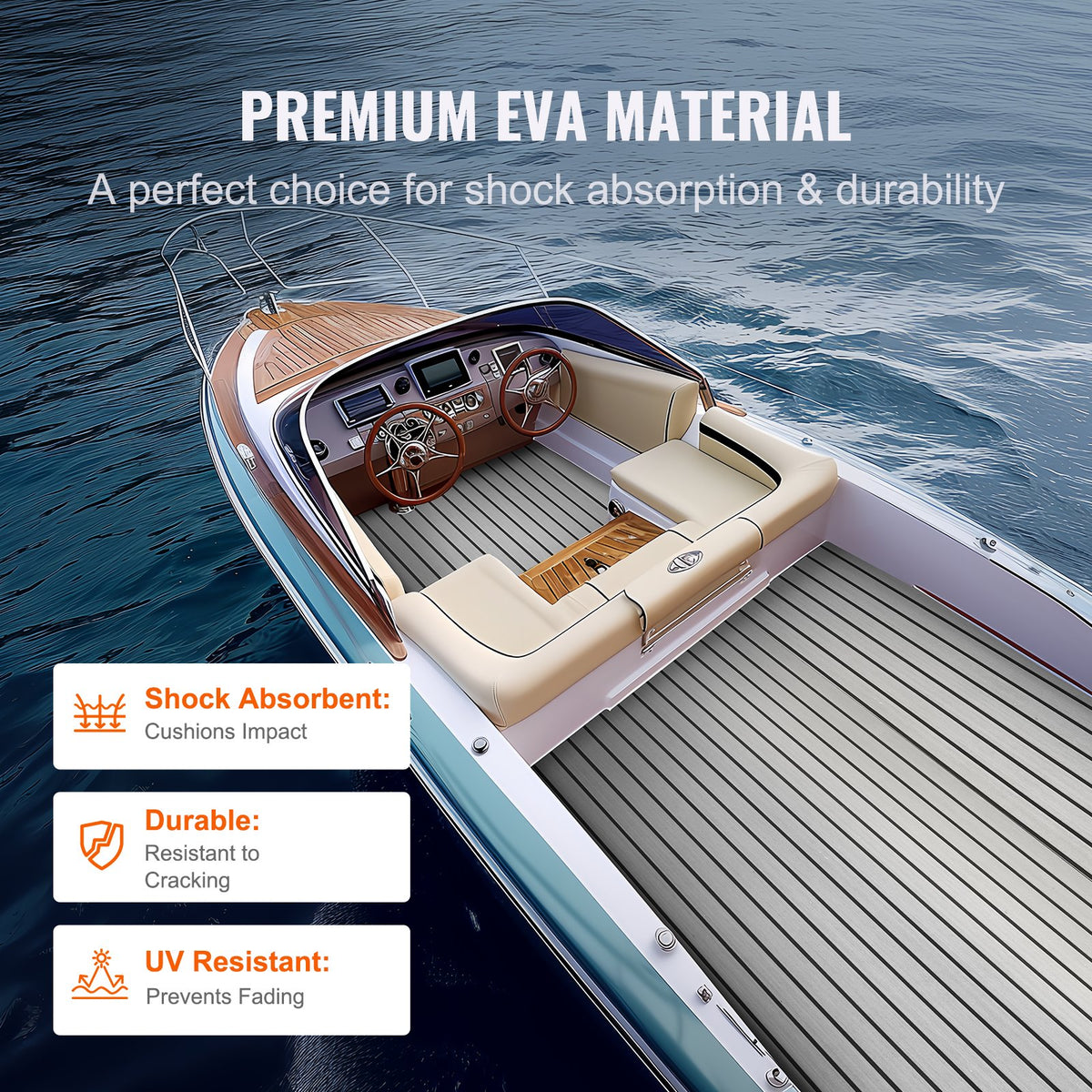 VEVOR Boat Flooring, EVA Foam Boat Decking 240 x 89.9 cm, Non-Slip Self-Adhesive Flooring, 2.2 m² Marine Carpet for Boats, Yacht, Pontoon, Kayak Decking