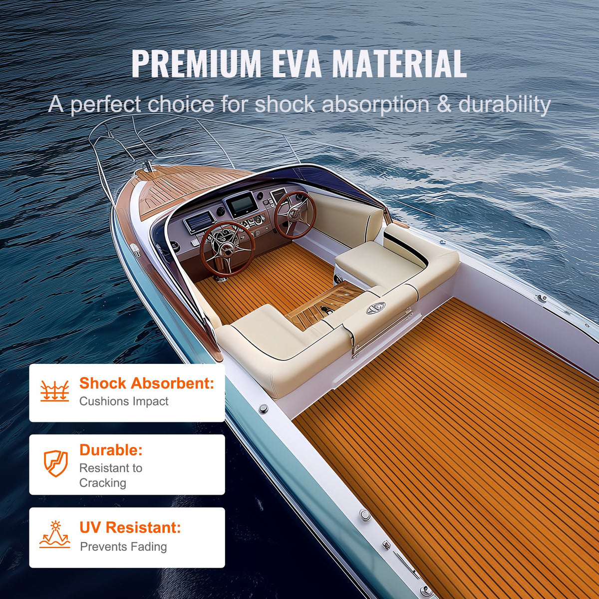 VEVOR Boat Flooring, EVA Foam Boat Decking 240 x 116.8 cm, Non-Slip Self-Adhesive Flooring, 2.8 m² Marine Carpet for Boats, Yacht, Pontoon, Kayak Decking