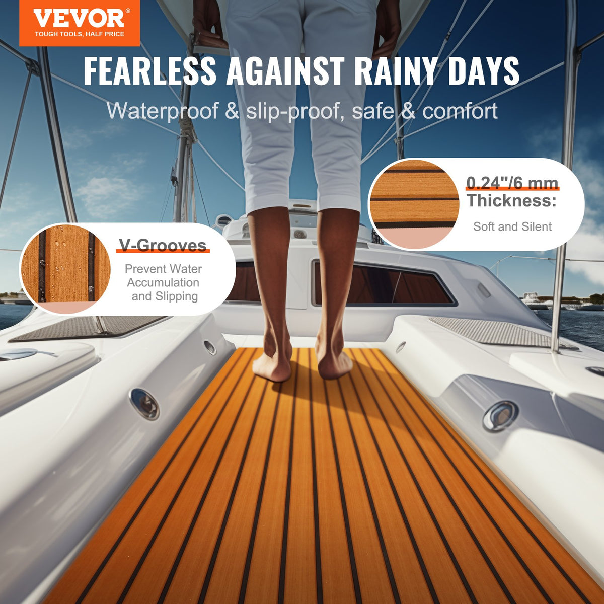 VEVOR Boat Flooring, EVA Foam Boat Decking 240 x 89.9 cm, Non-Slip Self-Adhesive Flooring, 2.2 m² Marine Carpet for Boats, Yacht, Pontoon, Kayak Decking