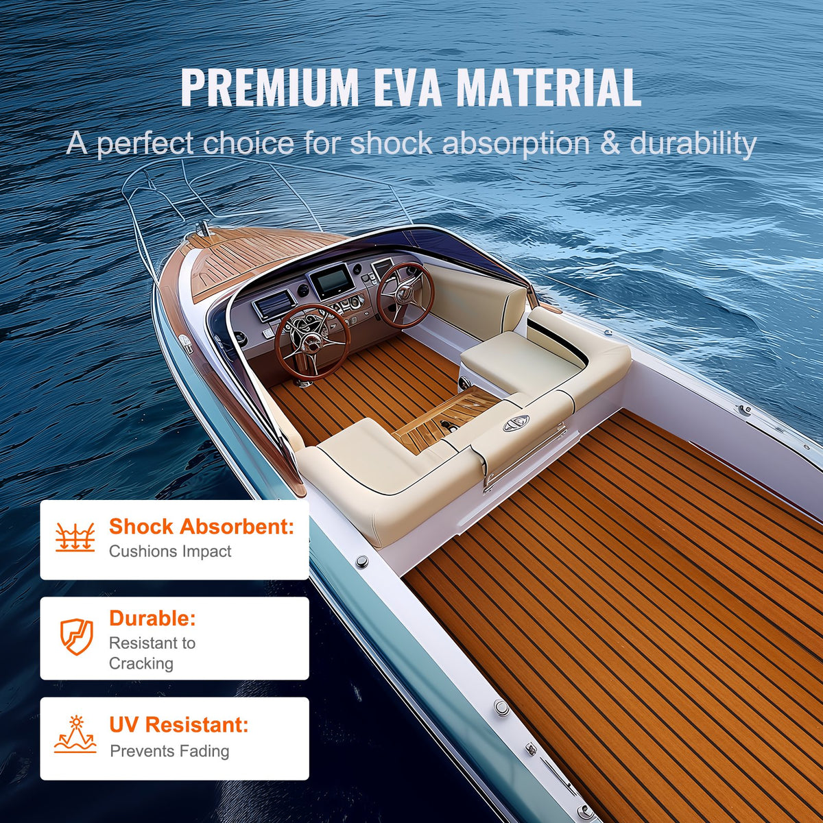 VEVOR Boat Flooring, EVA Foam Boat Decking 240 x 89.9 cm, Non-Slip Self-Adhesive Flooring, 2.2 m² Marine Carpet for Boats, Yacht, Pontoon, Kayak Decking