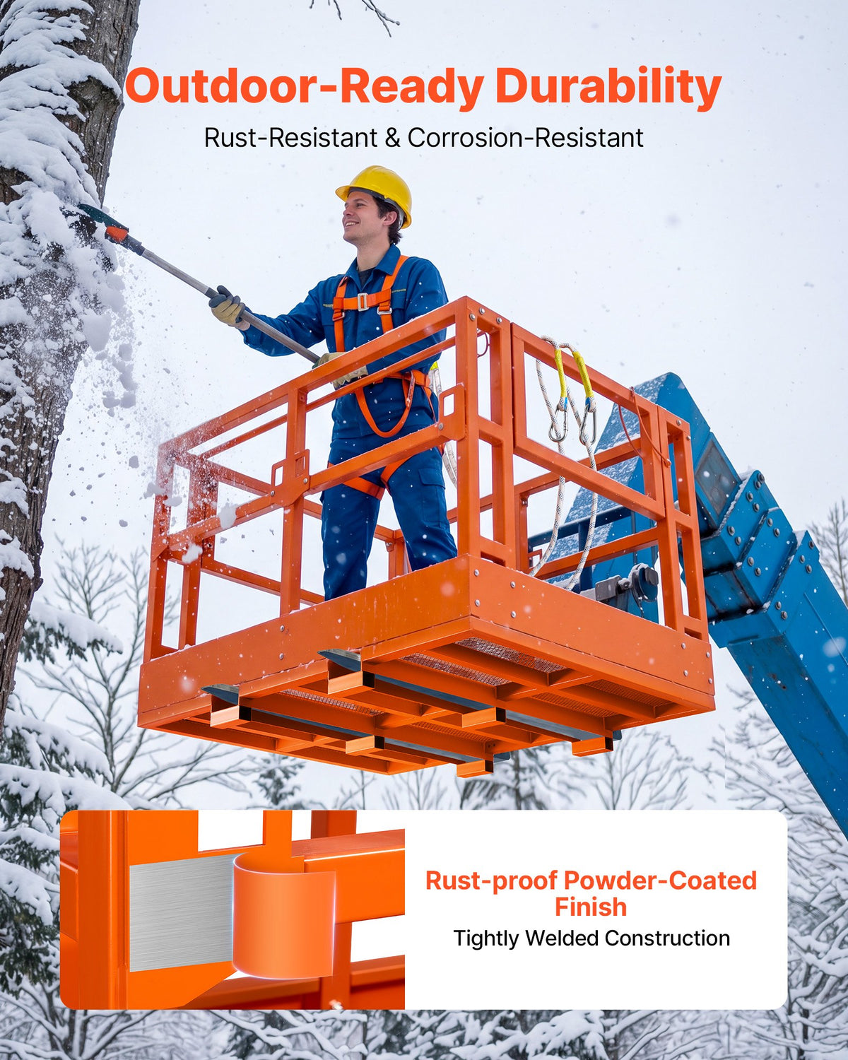 VEVOR Mesh Telehandler Work Platform, 1817 x 1220 mm, Man Safety Basket, 907.18 kg Capacity, Forklift Telehandler Attachment, Safety Cage, Heavy Duty Carbon Steel, for Most Aerial Jobs Lifting Loader