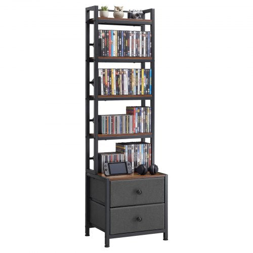 VEVOR Media Storage Cabinet, 4-Shelf DVD Shelf Organizer with Drawers, 40 x 30 x 143.5 cm Multimedia Storage Organizer for CDs, DVDs, Books and Games, CD Cabinet for Living Room, Home Office