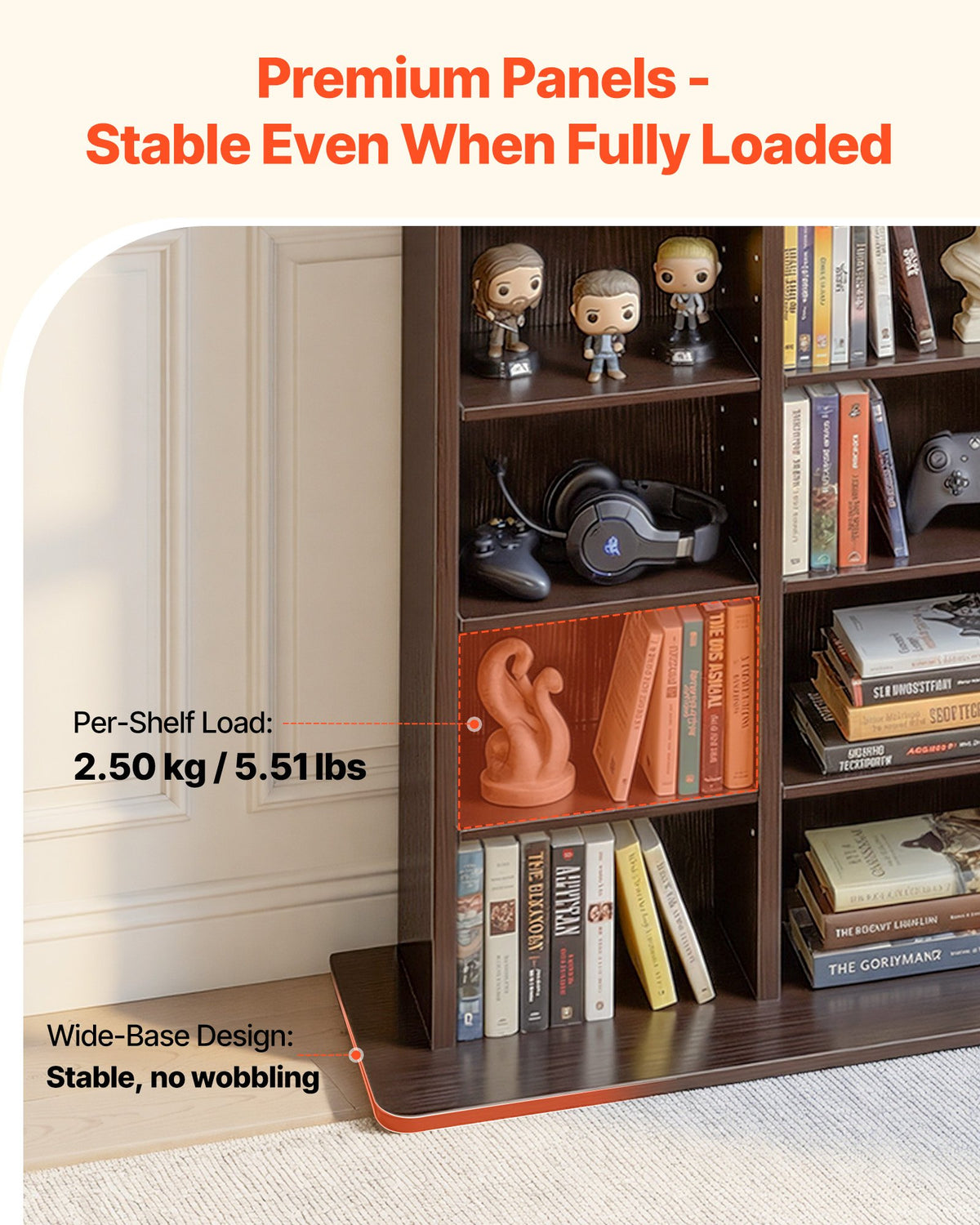 VEVOR Media Storage Cabinet, 8-Tier DVD Shelf Organizer, 559 x 222 x 1295 mm Multimedia Storage Organizer for CDs, DVDs, Books and Games, CD Shelf for Living Room, Home Office, Recording Room