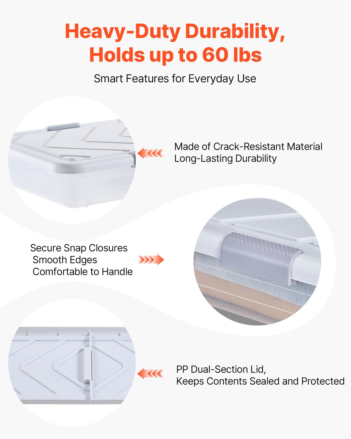 VEVOR Under Bed Storage with Wheels, 805 x 396 x 175 mm Underbed Containers, Underbed Shoes Organizer with Lid and Gray Latch, Rolling Under the Bed Storage Bins for Clothes Shoes Blankets, 4 Pack