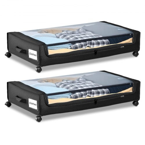 VEVOR Under Bed Storage with Wheels, 770 x 470 x 173 mm, Underbed Containers with Clear Lid, Underbed Shoe Organizer, Rolling Under the Bed Storage Bins for Clothes, Shoes, Blankets, Bedroom, 2 Pack
