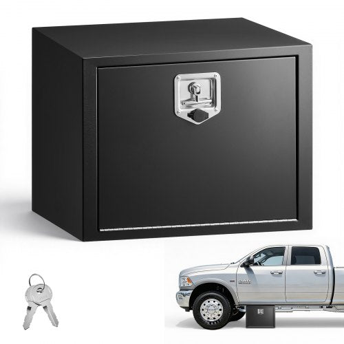 VEVOR Underbody Truck Tool Box, 609 x 457 x 457 mm Heavy Duty Steel Trailer Storage Box with Lock & Keys, Waterproof Trailer Storage Organizer Under Body Chest with T-Handle for Truck, Van, SUV, Black