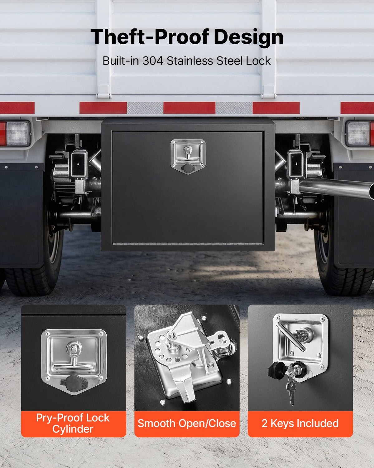 VEVOR Underbody Truck Tool Box, 609 x 457 x 457 mm Heavy Duty Steel Trailer Storage Box with Lock & Keys, Waterproof Trailer Storage Organizer Under Body Chest with T-Handle for Truck, Van, SUV, Black