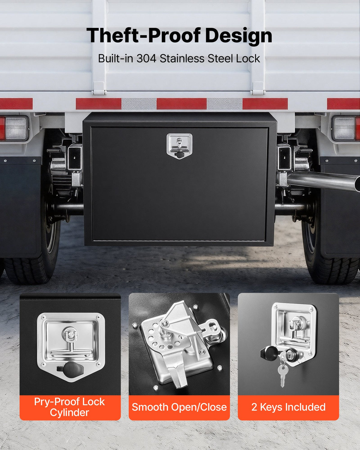 VEVOR Underbody Truck Tool Box, 914 x 609 x 609 mm Heavy Duty Steel Trailer Storage Box with Lock & Keys, Waterproof Trailer Storage Organizer Under Body Chest with T-Handle for Truck, Van, SUV, Black