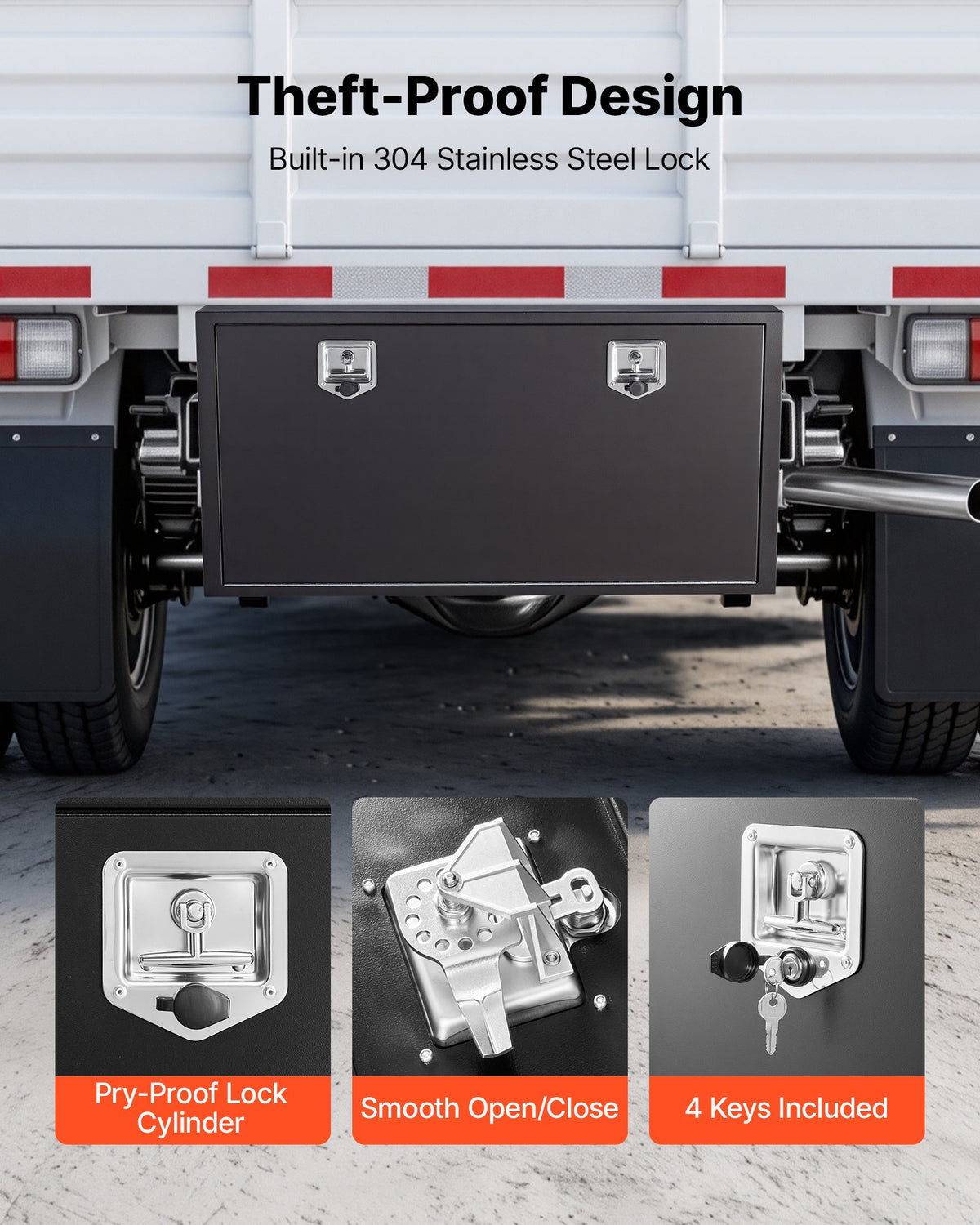 VEVOR Underbody Truck Tool Box, 1219 x 609 x 609 mm Heavy Duty Steel Trailer Storage Box with Lock & Keys, Waterproof Trailer Storage Organizer Under Body Chest with T-Handle for Truck Van SUV, Black