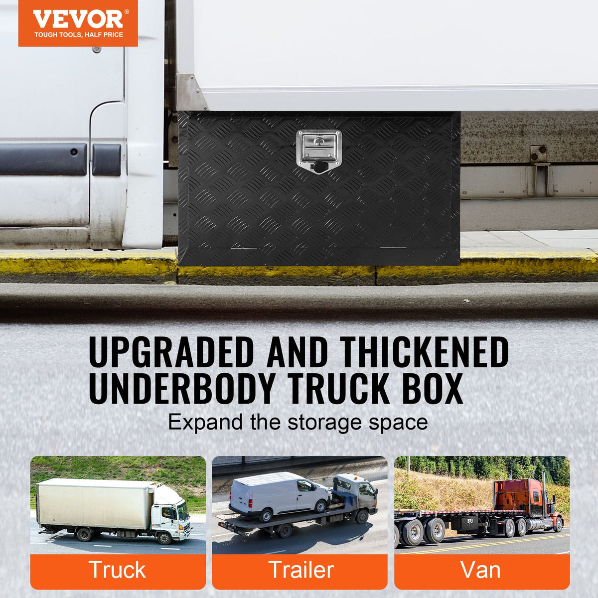 VEVOR Underbody Truck Box, 30" x 14" x 16" Pickup Storage Box, Heavy Duty Aluminum Diamond Plate Tool Box with Lock and Keys, Waterproof Trailer Storage Box with T-Handle Latch for Truck, Van, Trailer