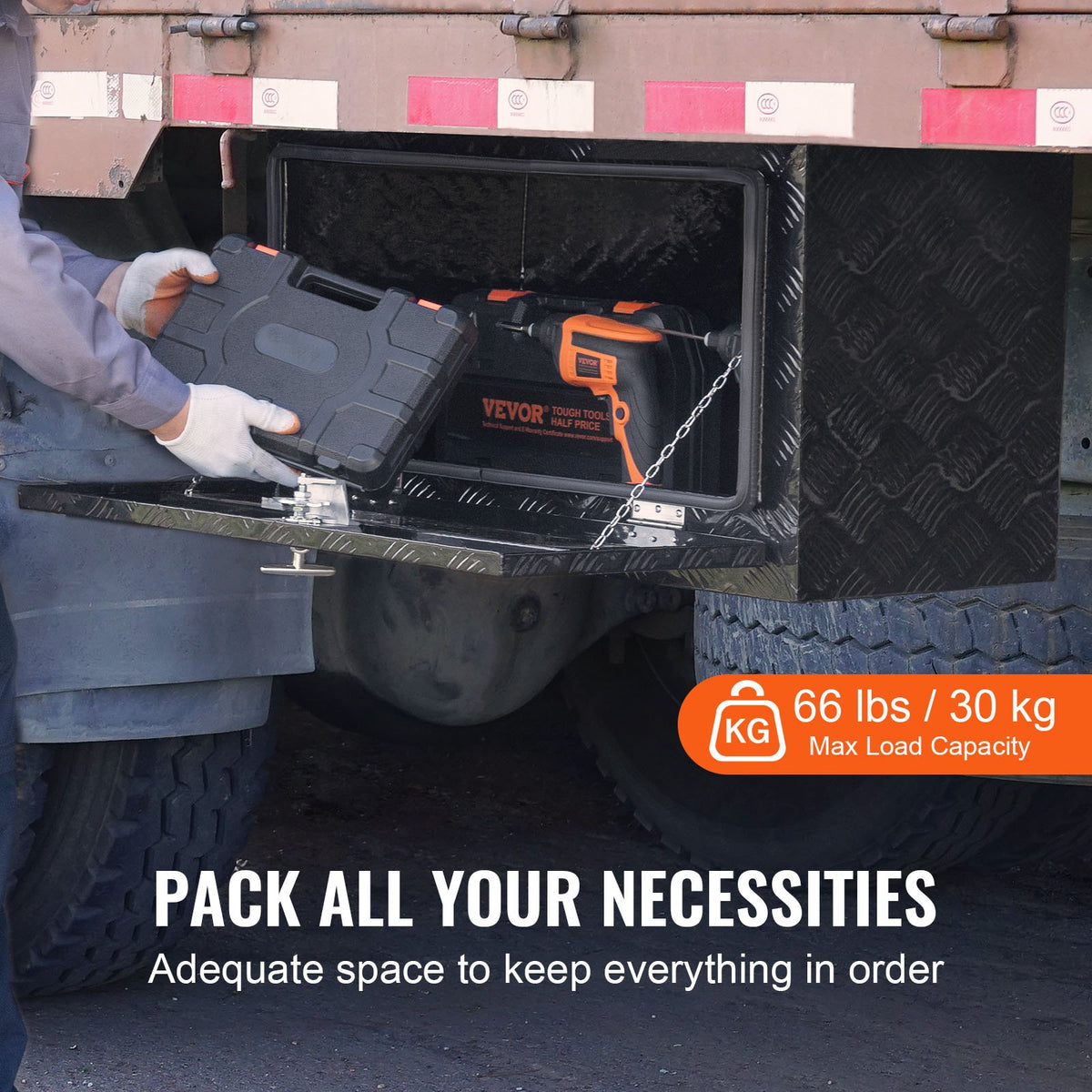 VEVOR Underbody Truck Box, 30" x 14" x 16" Pickup Storage Box, Heavy Duty Aluminum Diamond Plate Tool Box with Lock and Keys, Waterproof Trailer Storage Box with T-Handle Latch for Truck, Van, Trailer