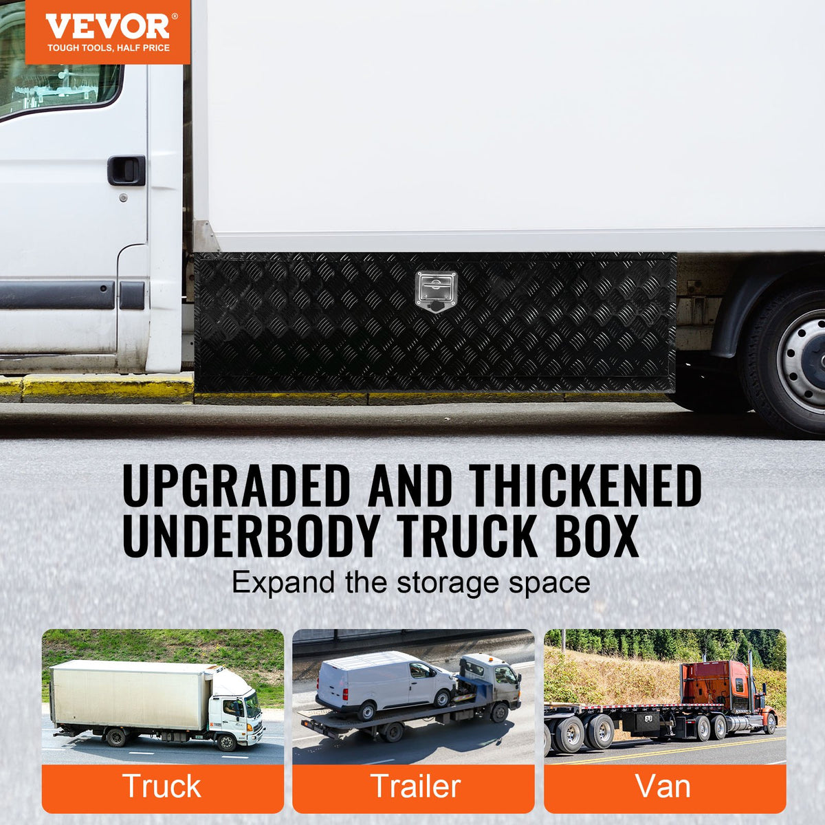 VEVOR Underbody Truck Box, 60" x 17" x 18" Pickup Storage Box, Heavy Duty Aluminum Diamond Plate Tool Box with Lock and Keys, Waterproof Trailer Storage Box with T-Handle Latch for Truck, Van, Trailer