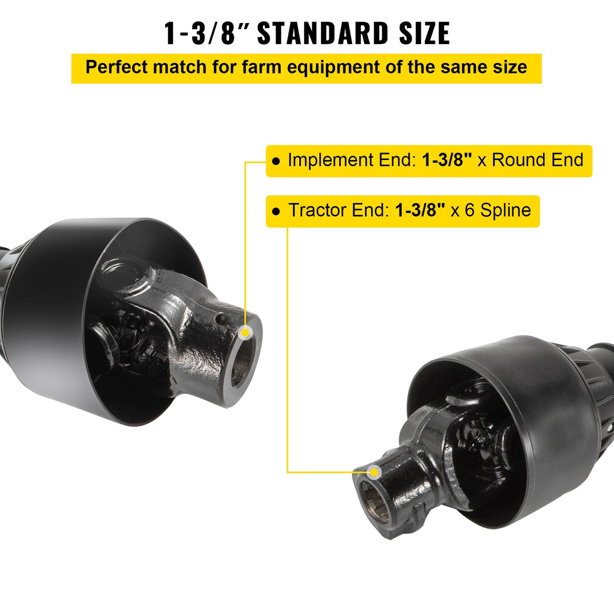 VEVOR PTO Shaft PTO Drive Shaft 1-3/8" x 6 Spline Ends Round End T4 43"-61"