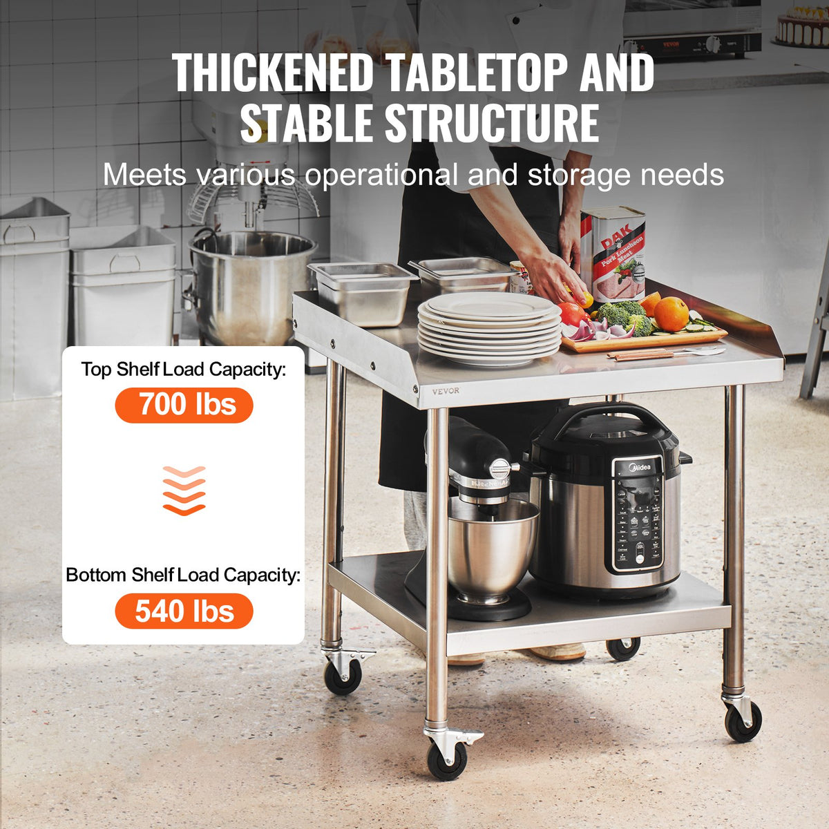 VEVOR Stainless Steel Work Table 61x71.1 cm Commercial Food Prep Table W/ 4 Casters